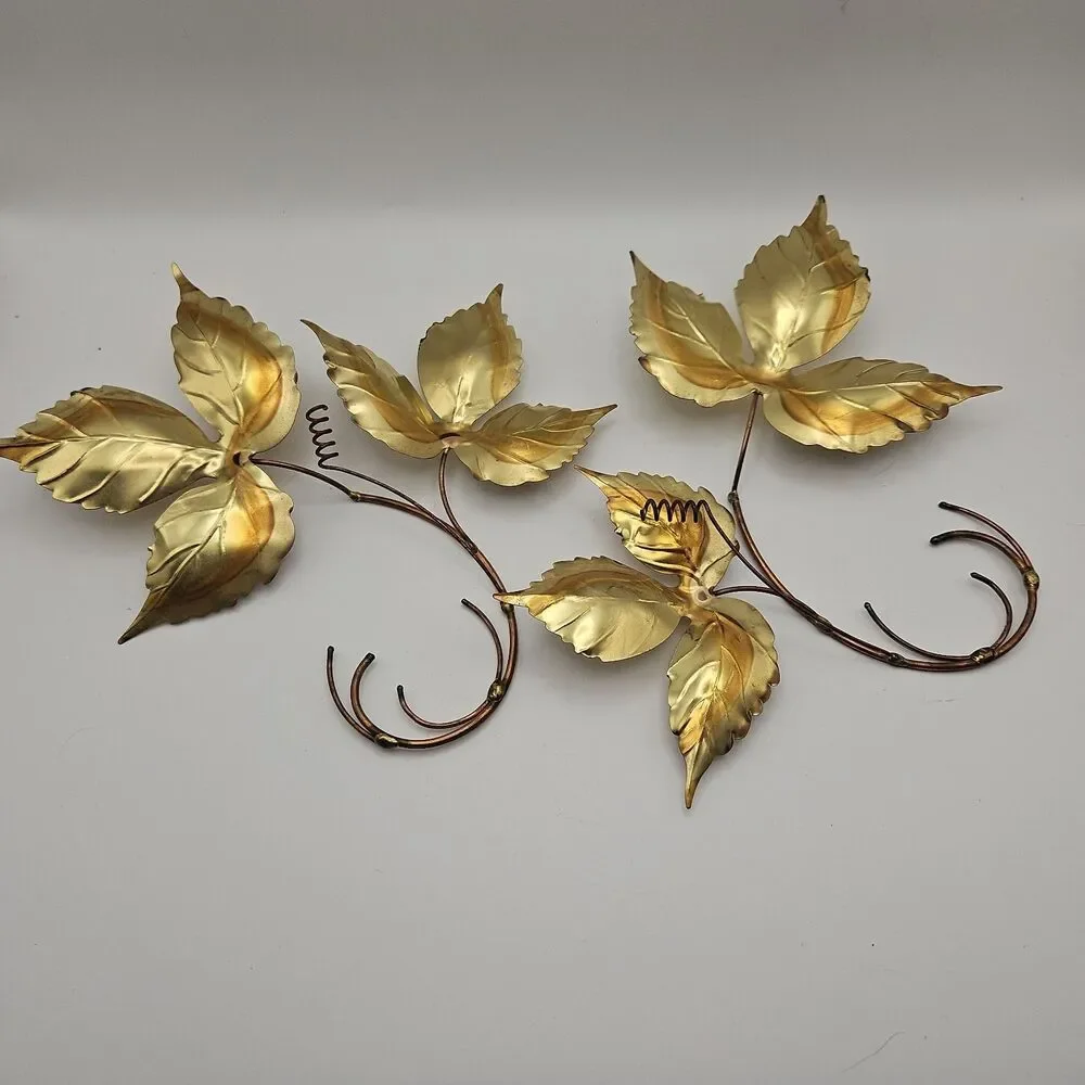 Vtg Gold Bronze Color Leaves Metallic Wall Hanging Home Floral Decor MCM
